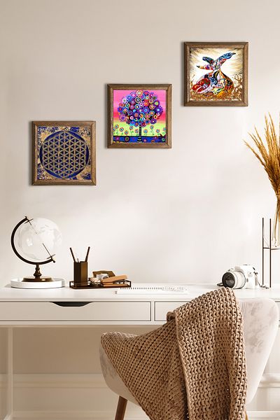 Pinecone Flower of Life, Karla Gerard Tree of Life, Whirling Dervish Stone Wall Painting Wood Framed Wall Decor