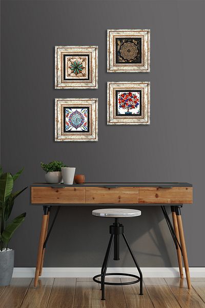 Pinecone Sri Yantra, Moroccan Pattern Vintage, Tile Art, Pomegranate Tree Stone Wall Painting Framed Wall Decor