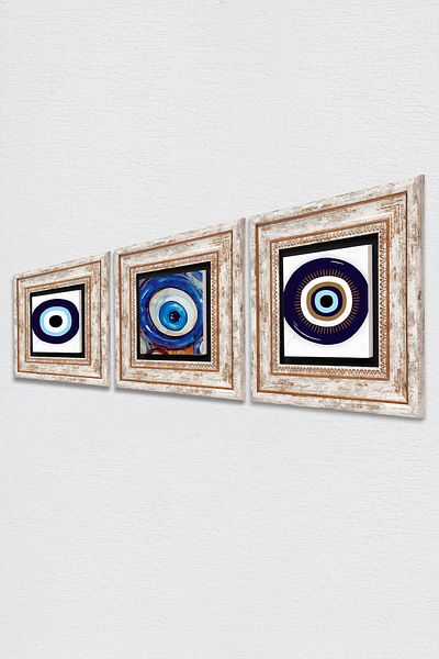 Pinecone Evil Eye Stone Wall Painting Framed Wall Decor 3 Piece Painting Set Wall Art Tk3-1719