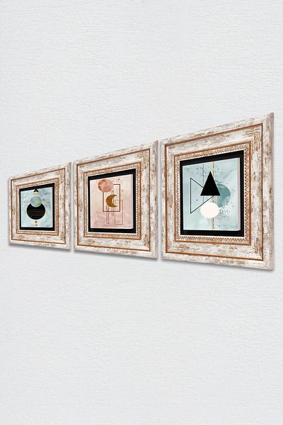 Pinecone Minimalist Abstract Stone Wall Painting Framed Wall Decor 3 Piece Painting Set Wall Art Tk3-1707