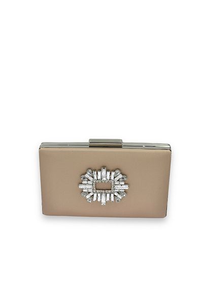Biçanta Τσάντα βραδινού φορέματος Mink Color Non-Scratch Satin Silver Stone Τσάντα αρραβώνων γάμου