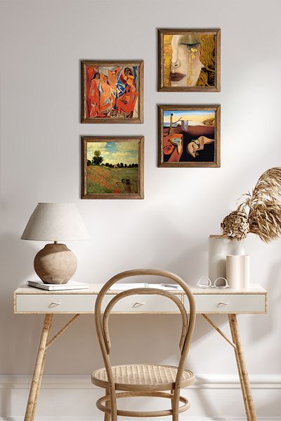 Pinecone Salvador Dali, Picasso, Claude Monet, Gustav Klimt Stone Wall Painting Wood Framed Wall Decor