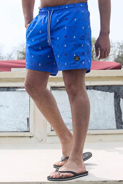 Madmext Blue Patterned Men's Swim Shorts 6376