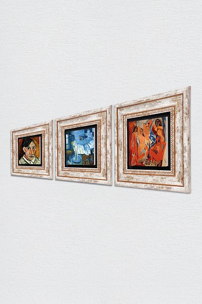 Pinecone Picasso Girls of Avignon, Self Portrait, Blue Room Stone Wall Painting Framed Wall Decor Set of 3 Painting