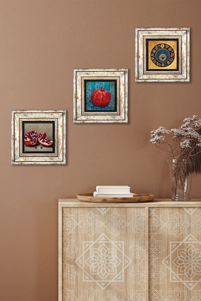 Pinecone Evil Eye Bead, Pomegranate Stone Wall Painting Πλαίσιο Διακόσμηση τοίχου 3 τεμαχίων Σετ ζωγραφικής Wall Art Tk3-803