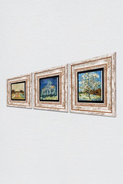 Pinecone Pictură pe perete cu piatră Van Gogh Decor de perete înrămat Set de pictură din 3 piese Artă de perete Tk3-536