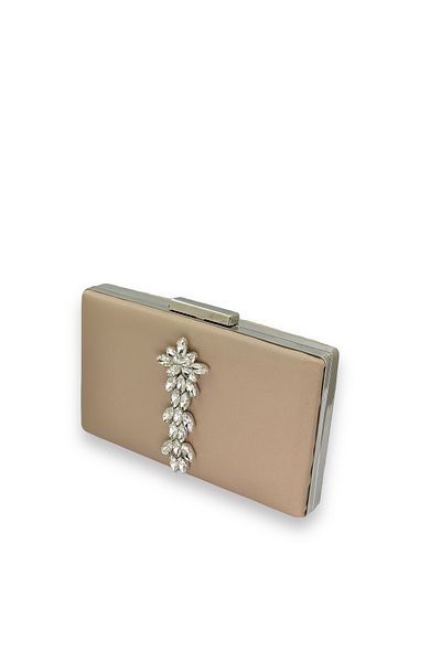 Biçanta Τσάντα βραδινού φορέματος Mink Color Non-Scratch Satin Silver Stone Τσάντα αρραβώνων γάμου