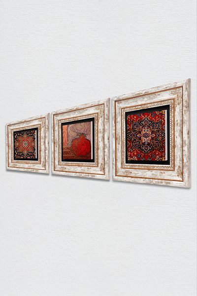 Pinecone Pattern, Pomegranate Stone Wall Painting Framed Wall Decor 3 Piece Painting Set Wall Art