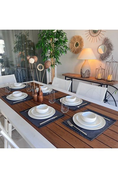 desen izmir American Service, Jute Textured, Linen Linen Anthracite 6 Pieces
