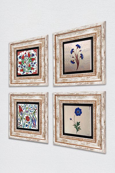 Pinecone Tulip, Marbling Art Stone Wall Painting Framed Wall Decor 4 Piece Painting Set Wall Art