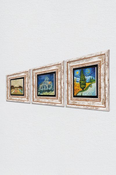 Pinecone Van Gogh Stone Wall Painting Framed Wall Decor 3 Piece Painting Set Wall Art Tk3-533