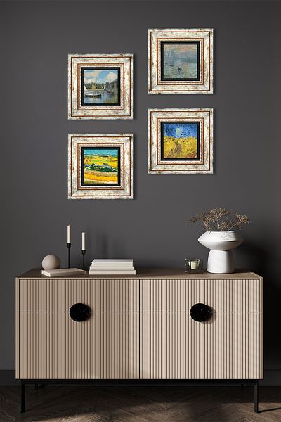 Pinecone Van Gogh, Claude Monet Stone Wall Painting Framed Wall Decor 4 Piece Painting Set Wall Art Tk4-1184
