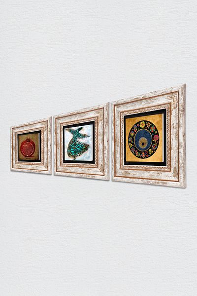 Pinecone Semazen, mărgele de ochi rău, rugăciune de binecuvântare, pictură pe perete, decor de perete înrămat, set de 3 piese