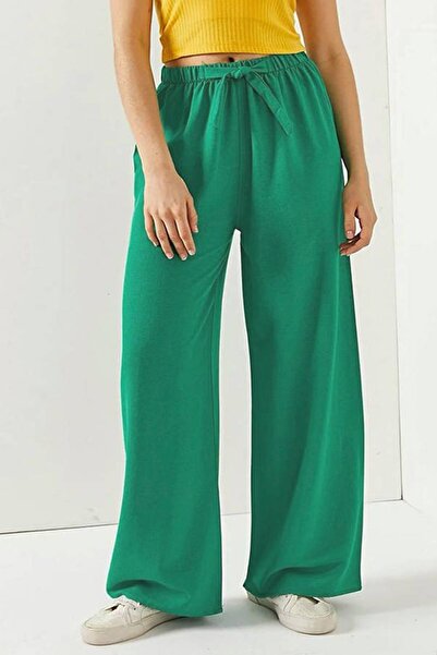 Madmext بنطلون كتان واسع الساق باللون الأخضر الداكن Mg1846