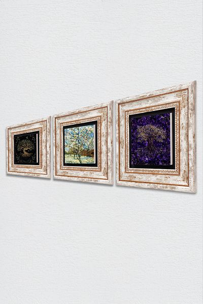 Pinecone Van Gogh înflorit pomi de piersic roz, arborele vieții pictură pe perete de piatră cu rame decor de perete