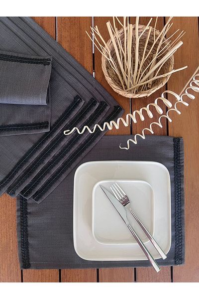 desen izmir American Service, Jute Textured, Linen Linen Anthracite 6 Pieces
