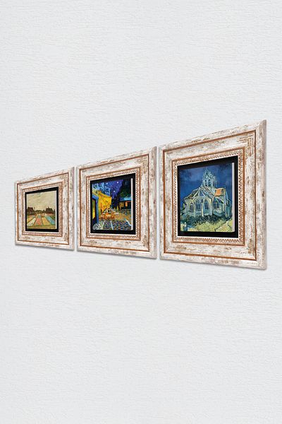 Pinecone Van Gogh Stone Wall Painting Framed Wall Decor 3 Piece Painting Set Wall Art Tk3-477