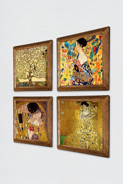 Pinecone Gustav Klimt Woman with the Fan, Portrait of Bauer, the Kiss, Tree of Life Stone Painting Framed Wall Decor
