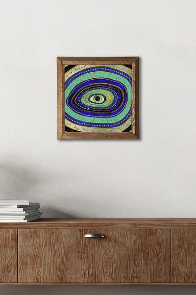 Pinecone Evil Eye Eye Stone Wall Painting Wooden Framed Wall Decor Wall Art 25X25Cm W1-199