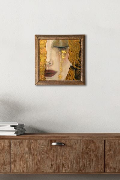 Pinecone Gustav Klimt Golden Tears Πέτρινη Ζωγραφική Τοίχου Ξύλινο Πλαίσιο Διακόσμηση Τοίχου Τέχνη τοίχου 25x25cm
