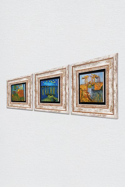Pinecone Van Gogh Pictură pe perete cu piatră Decorație de perete înrămată Set de pictură din 3 piese Wall Art Tk3-547