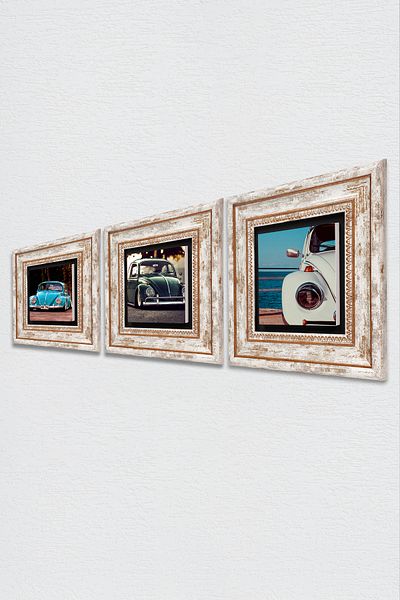 Pinecone Vosvos Car Stone Wall Painting Framed Wall Decor 3 Piece Painting Set Wall Art Tk3-1882