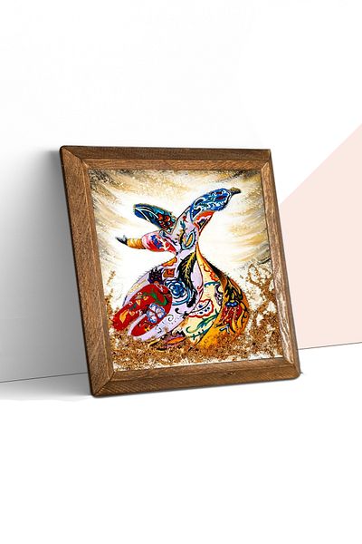Pinecone Whirling Dervish Stone Wall Painting Wooden Framed Wall Decor Wall Art 25X25Cm