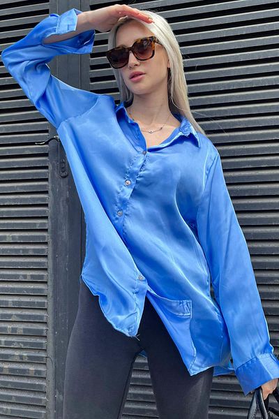 Madmext Cămașă Blue Basic pentru damă din satin Mg1326