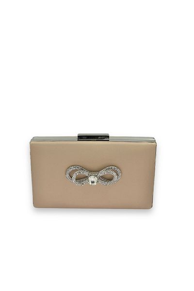 Biçanta Τσάντα βραδινού φορέματος Mink Color Non-Scratch Satin Silver Stone Τσάντα αρραβώνων γάμου