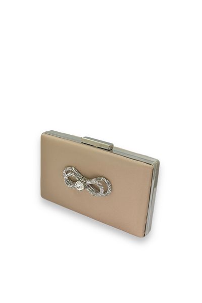 Biçanta Τσάντα βραδινού φορέματος Mink Color Non-Scratch Satin Silver Stone Τσάντα αρραβώνων γάμου