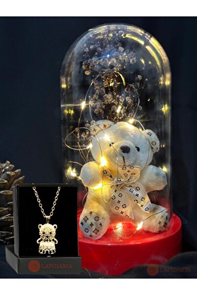 Lapidaria Fanus Içerisinde Sevimli Ayıcık ve Peri Led Işıklı ve Panda Kolye