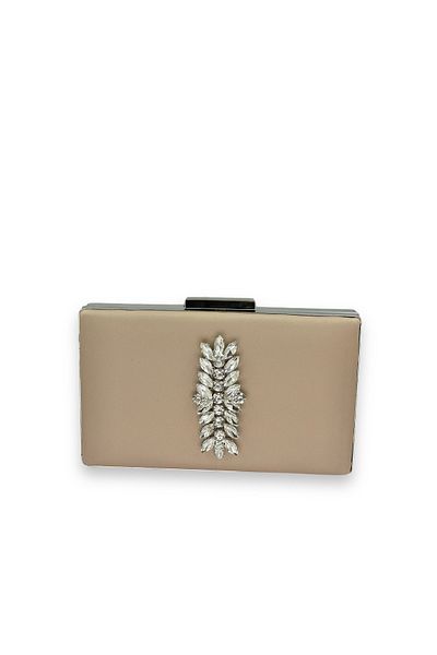 Biçanta Τσάντα βραδινού φορέματος Mink Color Non-Scratch Satin Silver Stone Τσάντα αρραβώνων γάμου