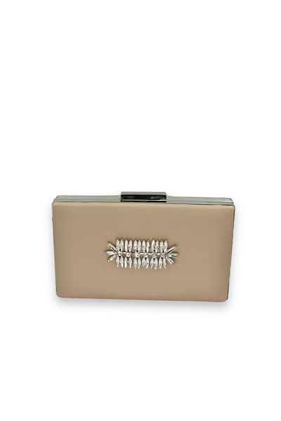 Biçanta Τσάντα βραδινού φορέματος Mink Color Non-Scratch Satin Silver Stone Τσάντα αρραβώνων γάμου