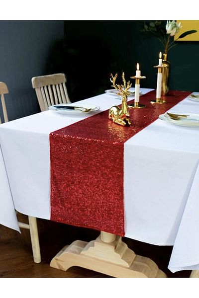 MER HOME Red Sequin Sequined Table Runner (40x140)