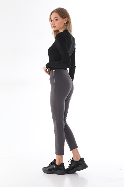 EVS WOMAN Kadın Antrasit Yandan Fermuarlı Beli Lastikli Tayt Pantolon