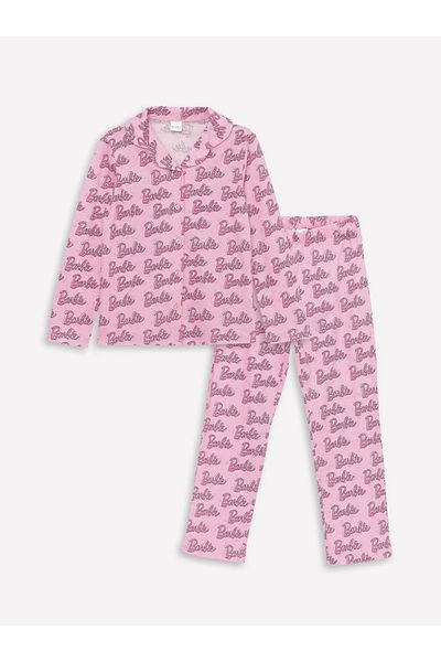 LC Waikiki Shirt Collar Printed Long Sleeve Girls Pajama Set