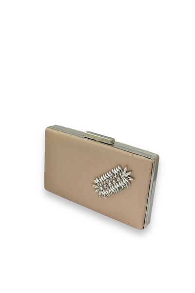 Biçanta Τσάντα βραδινού φορέματος Mink Color Non-Scratch Satin Silver Stone Τσάντα αρραβώνων γάμου