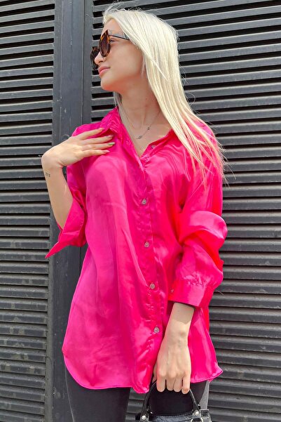 Madmext Fuşya Basic Kadın Saten Gömlek Mg1326