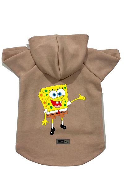 Monopetz Hooded Fleece Sweatshirt Dog and Cat Outfit & Dress - Beige Sponge Bob
