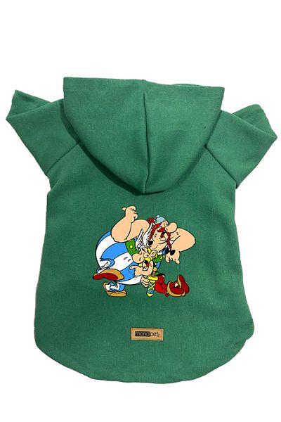 Monopetz Hooded Fleece Sweatshirt Dog and Cat Outfit & Dress - Green Astrix and Obelix