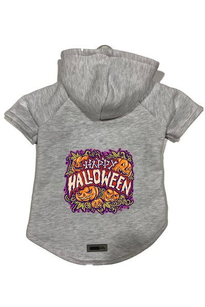 Monopetz سويت شيرت من الصوف بغطاء للرأس للكلاب والقطط - رمادي Happy Halloween...