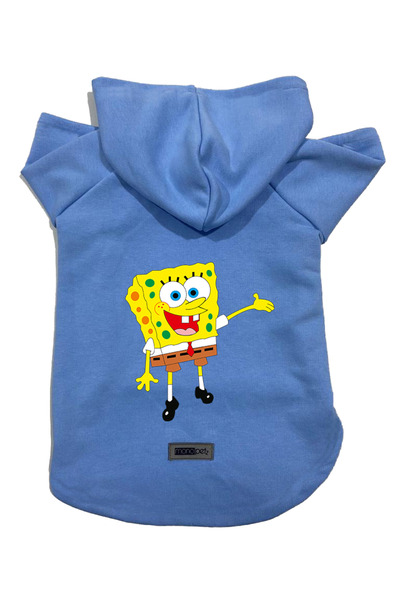 Monopetz سويت شيرت من الصوف بغطاء للرأس ملابس للكلاب والقطط - سبونج بوب أزرق - مقاس S