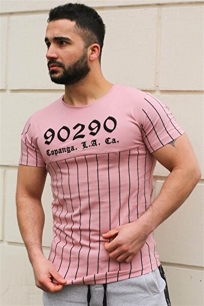 Madmext Μπλουζάκι σε σκόνη Crew Neck Stripe Detailed Powder T-Shirt 2863