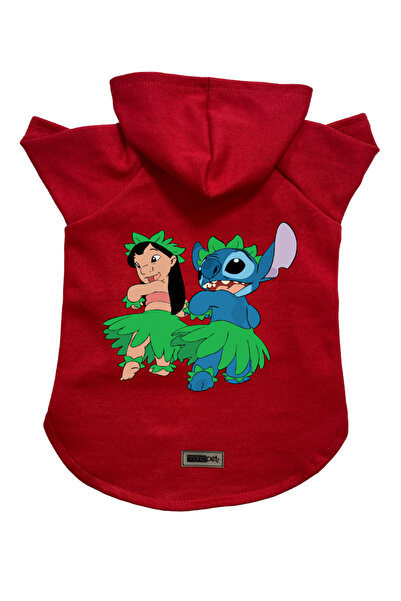Monopetz Kapişonlu Polar Sweatshirt Köpek ve Kedi Kıyafeti & Elbisesi - Kırmızı Lilo & Stich