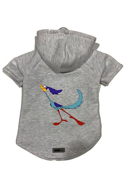 Monopetz Hooded Fleece Sweatshirt Dog and Cat Outfit & Dress - Gray Road Runner - Size L