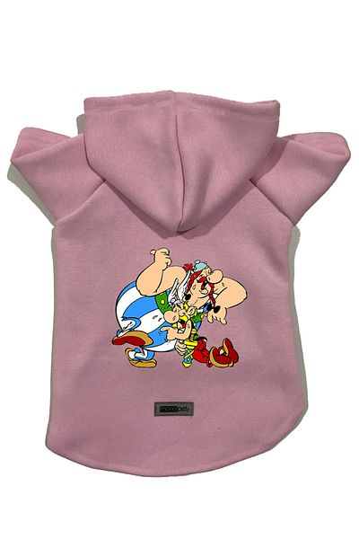 Monopetz Hooded Fleece Sweatshirt Dog and Cat Outfit & Dress - Pink Astrix and Obelix