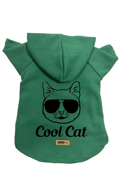 Monopetz Hooded Fleece Sweatshirt Dog and Cat Outfit & Dress - Green Cool cat - Size XS