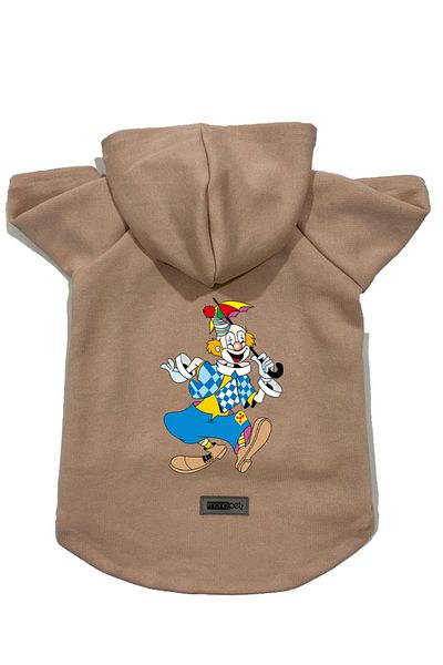 Monopetz Hooded Fleece Sweatshirt Dog and Cat Outfit & Dress - Beige Clown