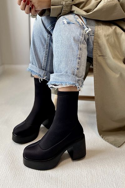 POLKA STORE Punk Stretch Boots Πλατφόρμα Γόβες Μαύρο Ματ Δερμάτινο Γυναικείο Μποτάκι