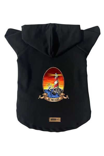 Monopetz Hooded Fleece Sweatshirt Dog and Cat Outfit & Dress - Black Lighthouse